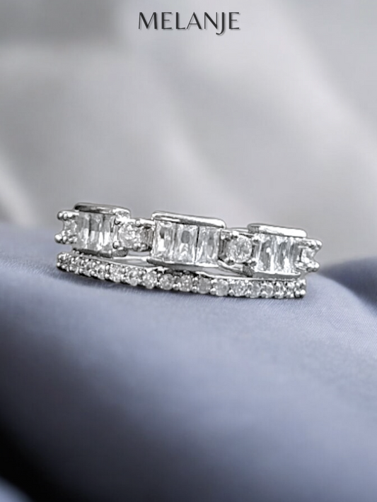 Round & Baguette Cut Cubic Zirconia Adjustable Cluster Band Ring