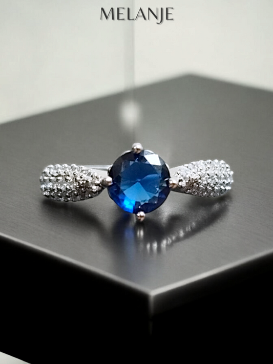 Blue Solitaire Crystal Triple Row Inlaid Zircons Adjustable Ring