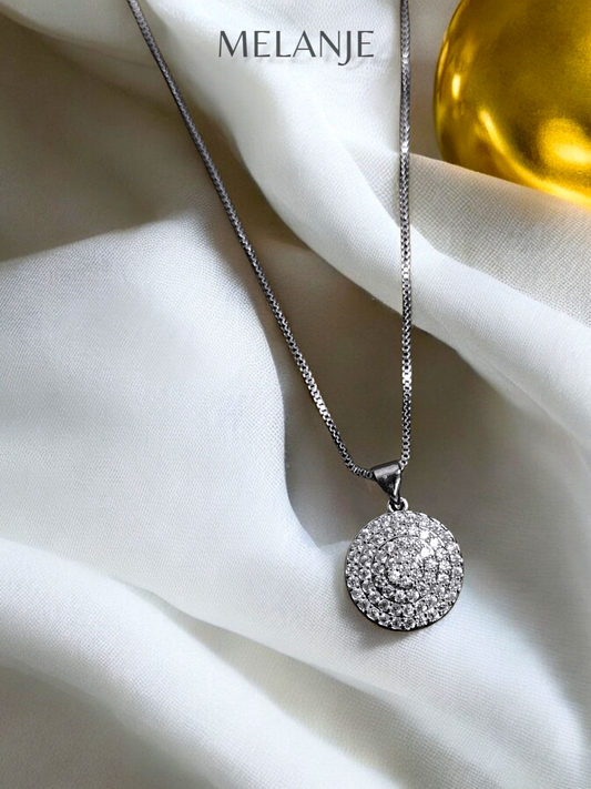 Sterling Silver Cubic Zirconia Round Halo Cluster Pendant Necklace