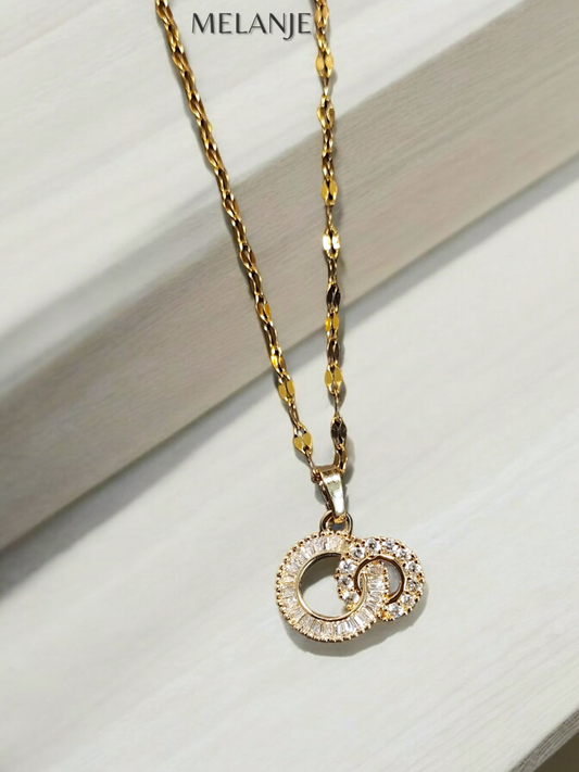 Clear Cubic Zirconia Gold Plated Interlinked Circular Pendant Necklace