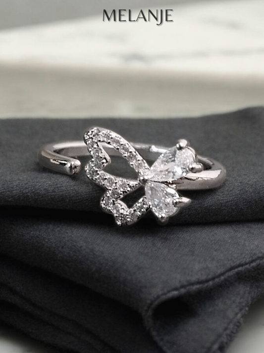 Sterling Silver White Cubic Zirconia Minimal Butterfly Adjustable Bypass Ring