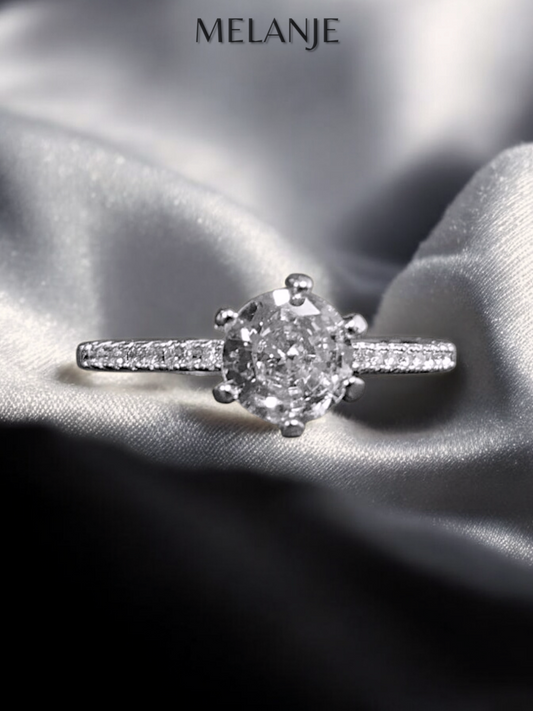 Clear Round Solitaire Crystal Sterling Silver Cubic Zirconia Minimalist Adjustable Engagement Ring