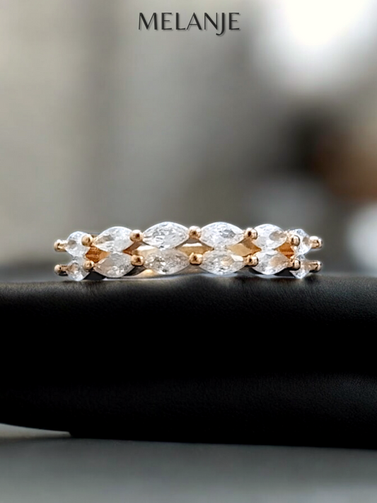White Cubic Zirconia Double Row Delicate Cut Adjustable Gold Ring