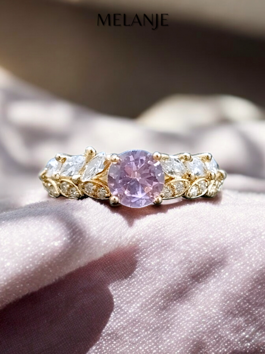 Baby Pink Solitaire Crystal Marquise Cut Cubic Zirconia Double Row Leaf Design Adjustable Promise Ring