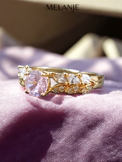 Baby Pink Solitaire Crystal Marquise Cut Cubic Zirconia Double Row Leaf Design Adjustable Promise Ring