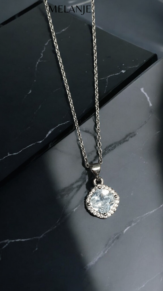 Sterling Silver Clear Cubic Zirconia Halo Diamond Pendant Necklace