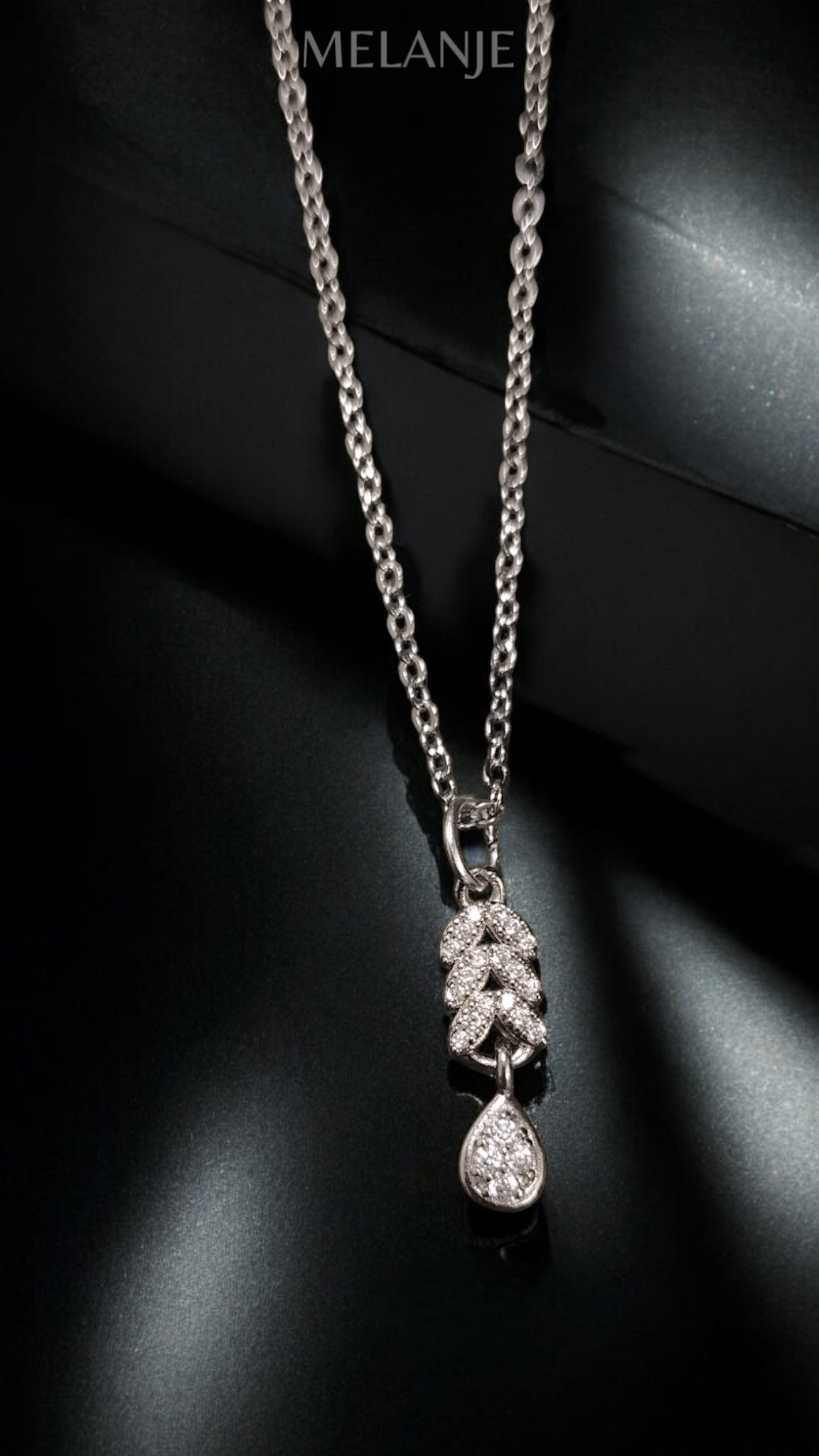 Sterling Silver & Stainless Steel Luxury Minimal Cubic Zirconia Leaf Pendant Necklace
