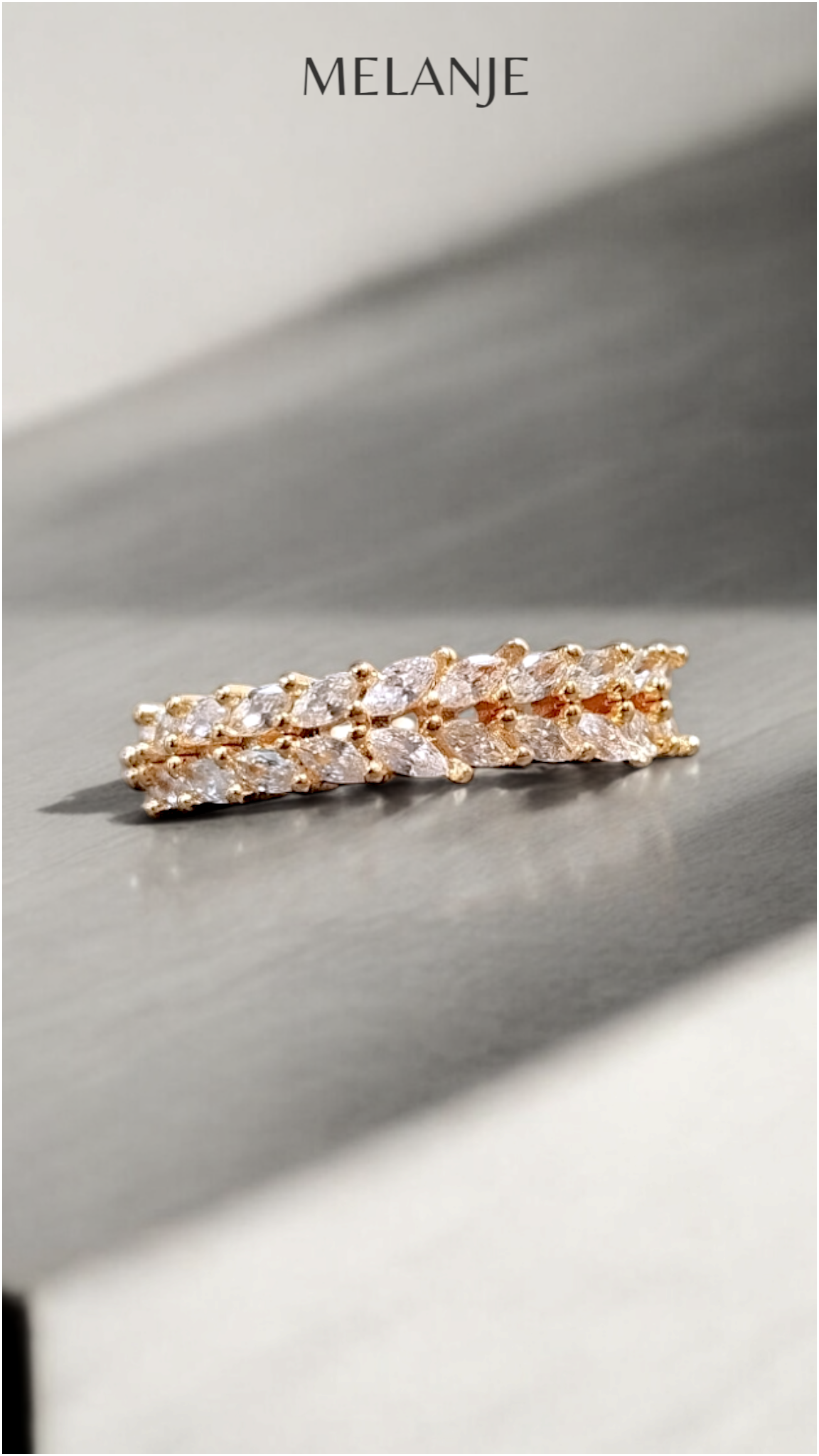 1K Gold Plated Double Row Marquise Cut Cubic Zirconia Adjustable Luxury Band Ring
