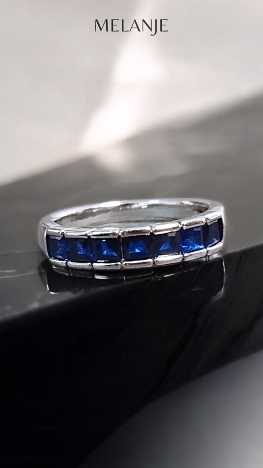 Navy Blue Tapered Zirconia Single Row Adjustable Statement Band Ring