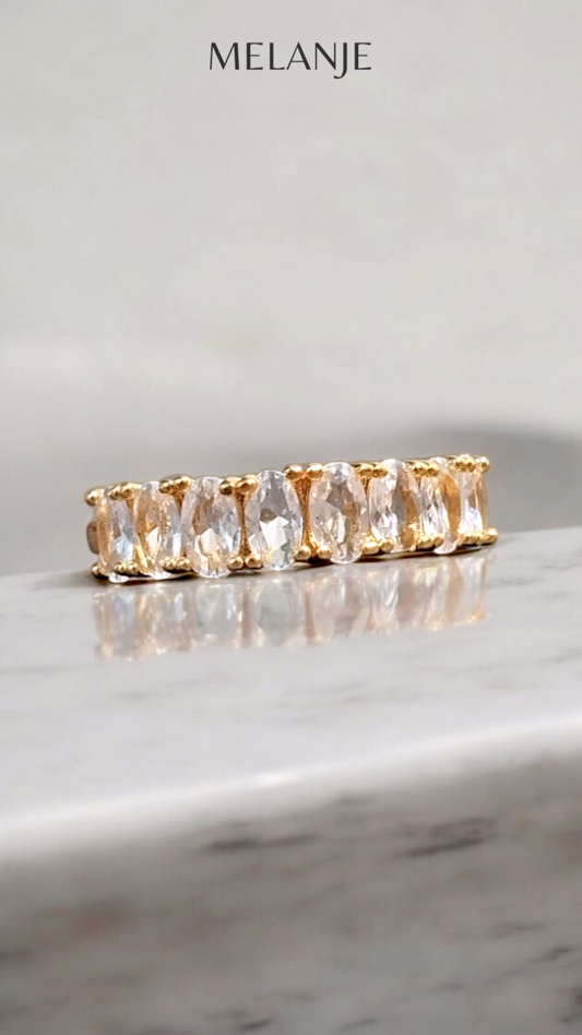 Oval Cut Clear Cubic Zirconia Single Row Adjustable Gold Band Ring