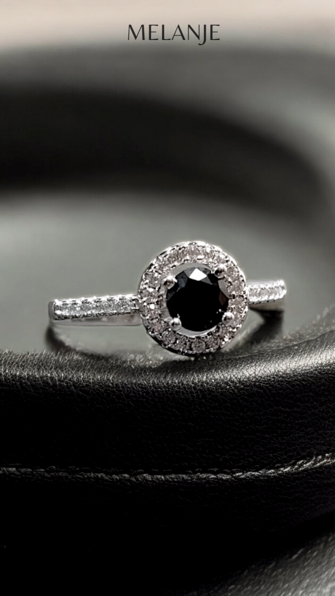 Sterling Silver Black Round Solitaire Crystal Cubic Zirconia Halo Adjustable Eternity Ring