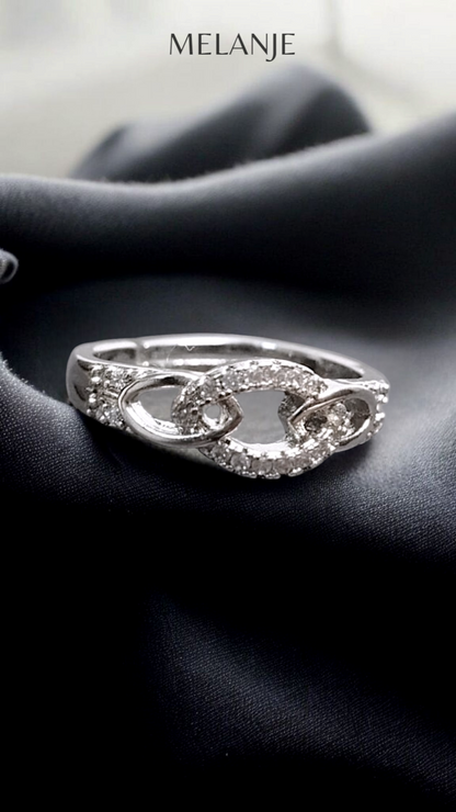 Marquise Cut Interlinked Design Cubic Zirconia Adjustable Ring