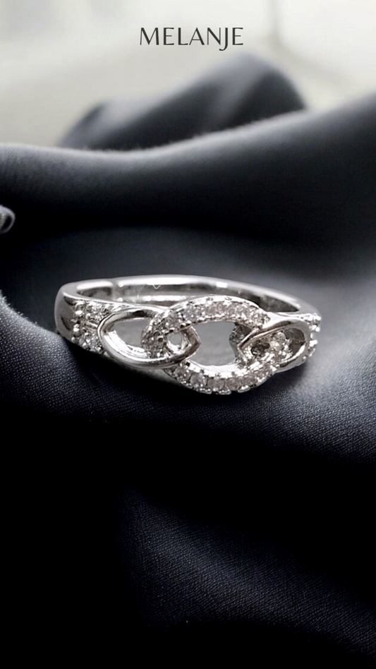 Marquise Cut Interlinked Design Cubic Zirconia Adjustable Ring