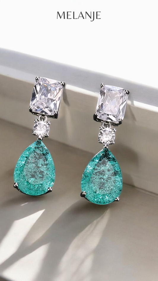 Deep Turquoise Water Drop Vibrant Crystal Dangling Earrings