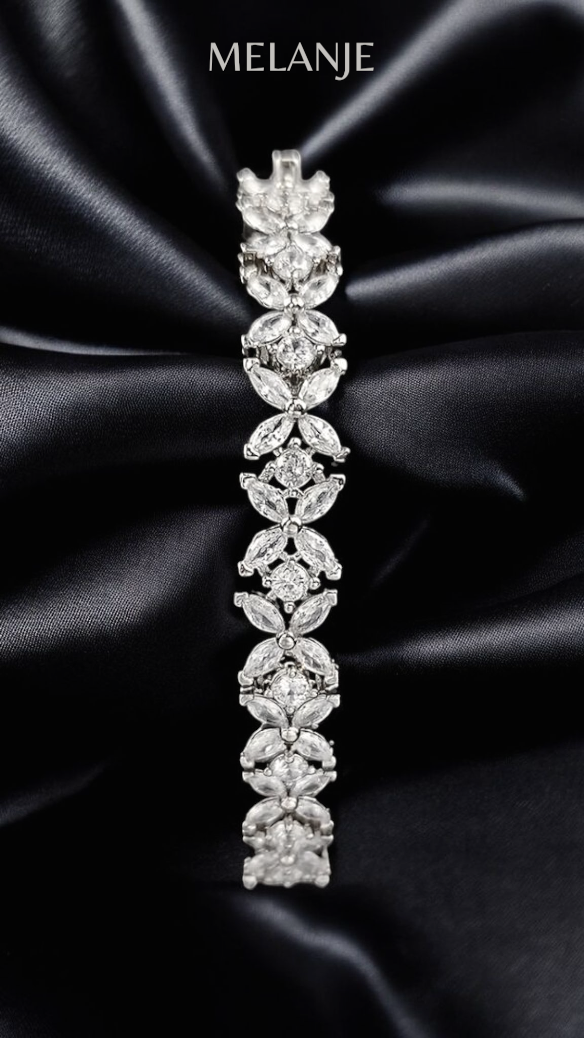 Marquise & Round Cut Clear Cubic Zirconia Sterling Silver Adjustable Butterfly Charm Bracelet