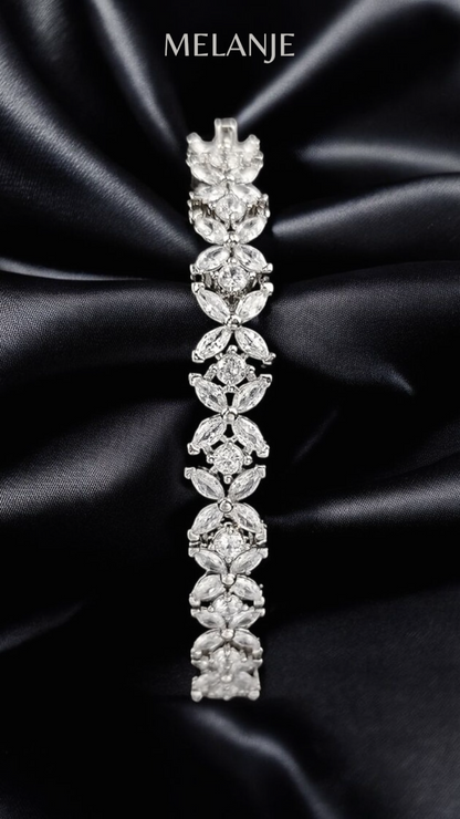Marquise & Round Cut Clear Cubic Zirconia Sterling Silver Adjustable Butterfly Charm Bracelet