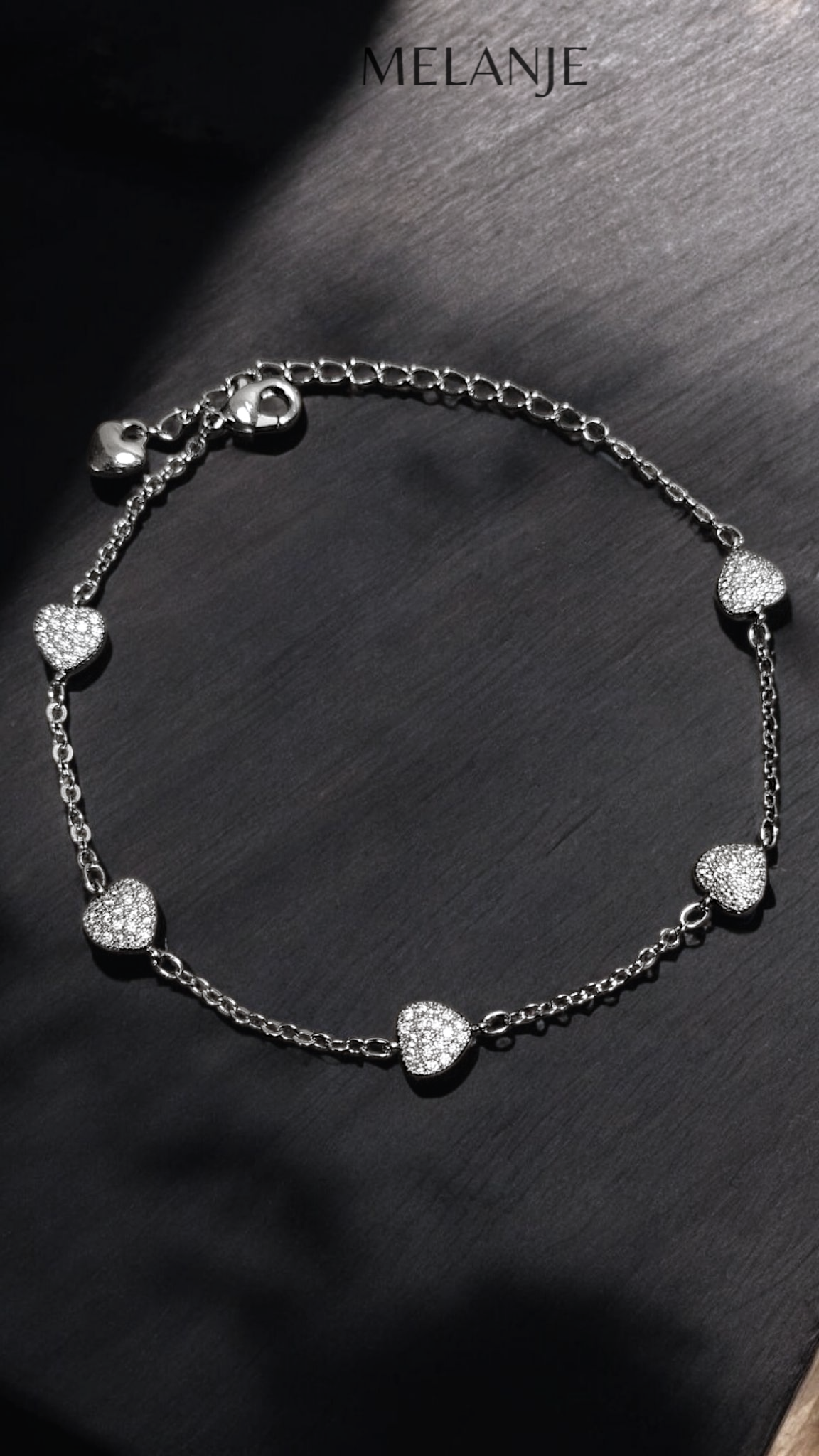 Sterling Silver & Stainless Steel Delicate Heart Charm Bracelet