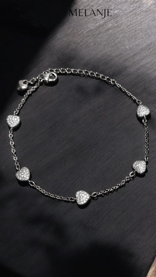 Sterling Silver & Stainless Steel Delicate Heart Charm Bracelet