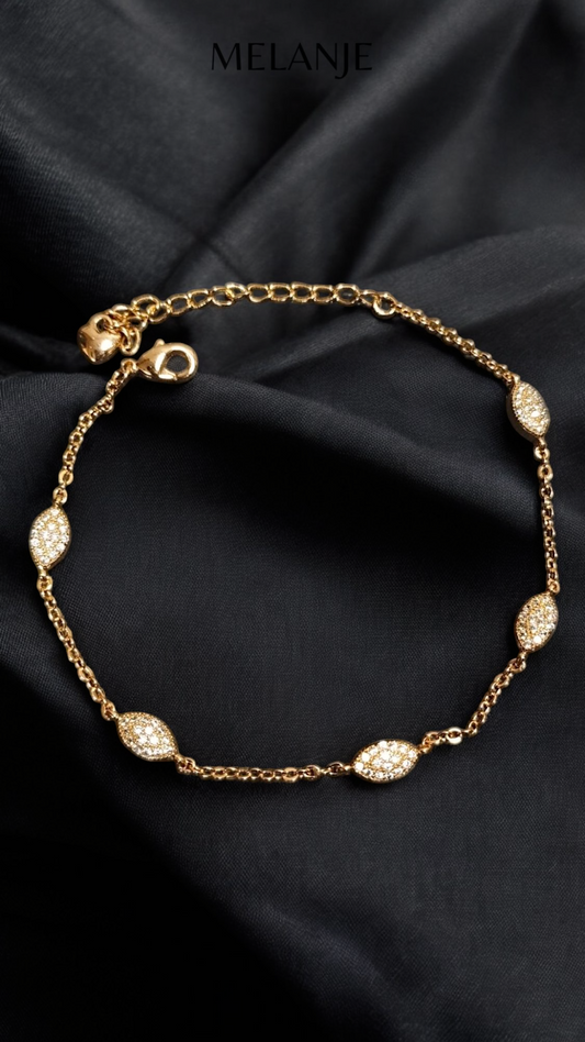 1k Gold Plated Clear Cubic Zirconia Marquise Cut Station Bracelet