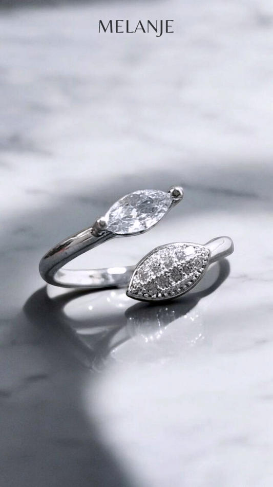 Marquise Cut Zircons Sterling Silver Adjustable Bypass Ring