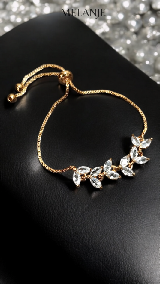 Marquise Cut Cubic Zirconia Adjustable Gold Leaf Bracelet