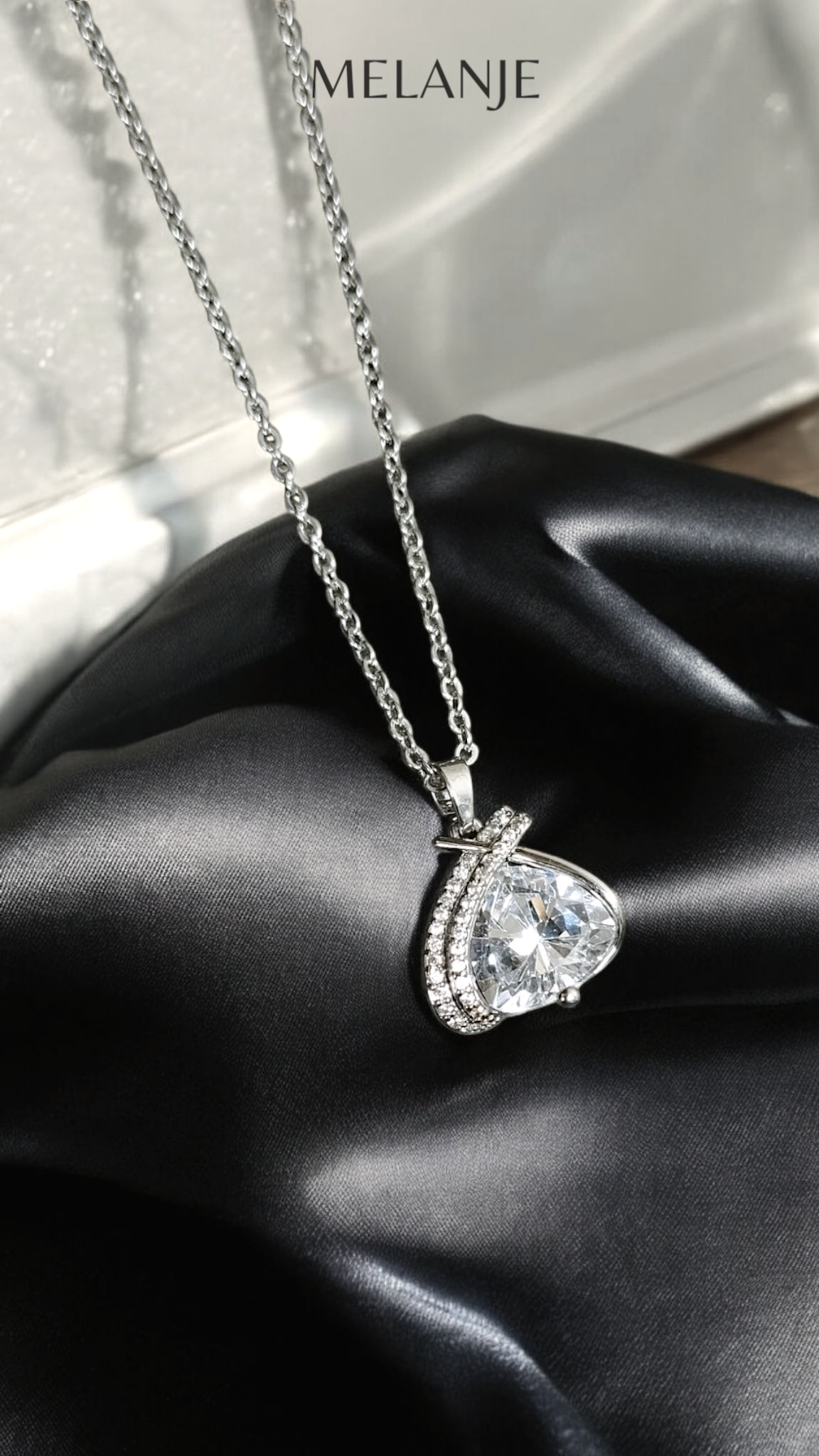 Sterling Silver Clear Crystal White Cubic Zirconia Pendant Necklace
