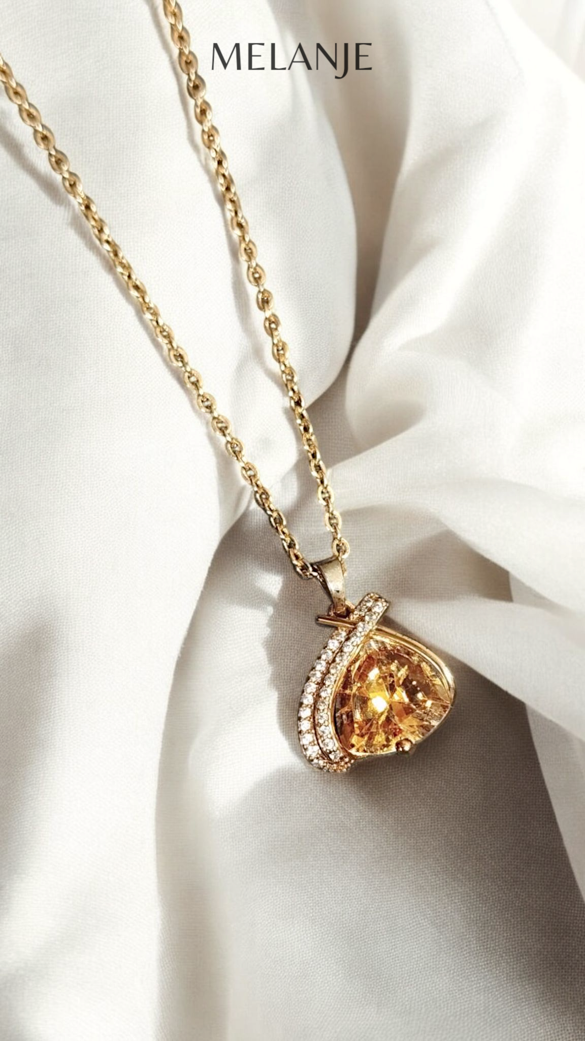 Dull Champagne Crystal White Cubic Zirconia Stainless Steel Pendant Necklace
