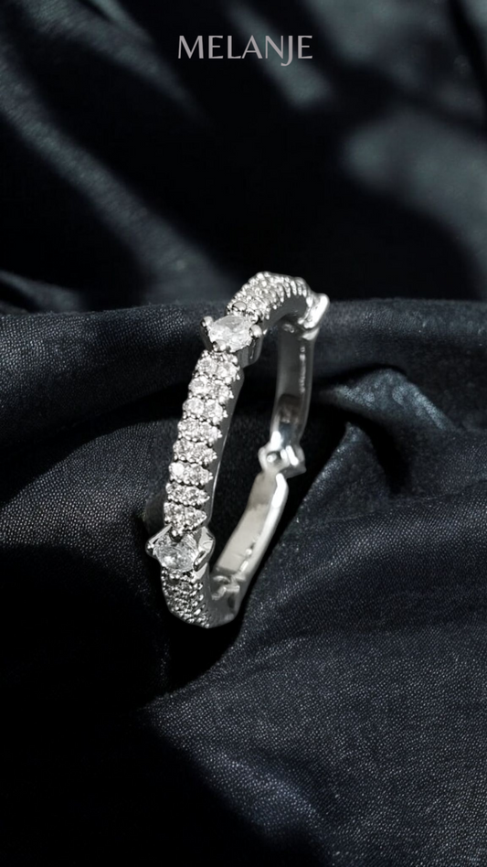 Sterling Silver White Cubic Zirconia Double-Row Princess Cut Eternity Band Ring