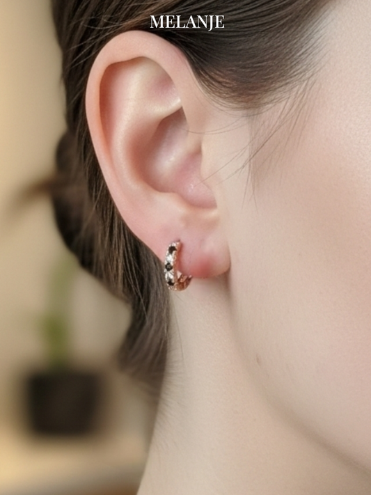 Minimalistic Tiny Huggie Hoops – Black & Clear Zircon