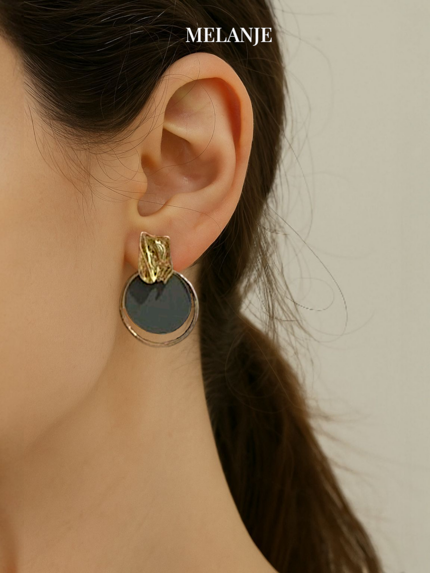 Geometric Double-Ring Green Drop Earrings